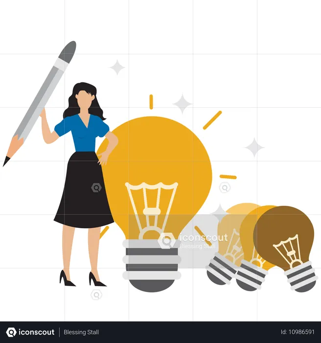 Businesswoman working on business idea  Illustration