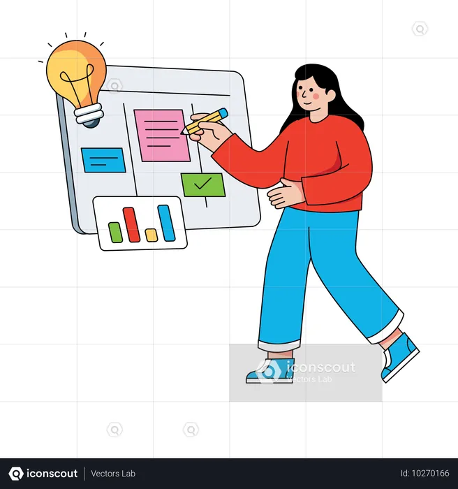 Businesswoman working on business ideas  Illustration