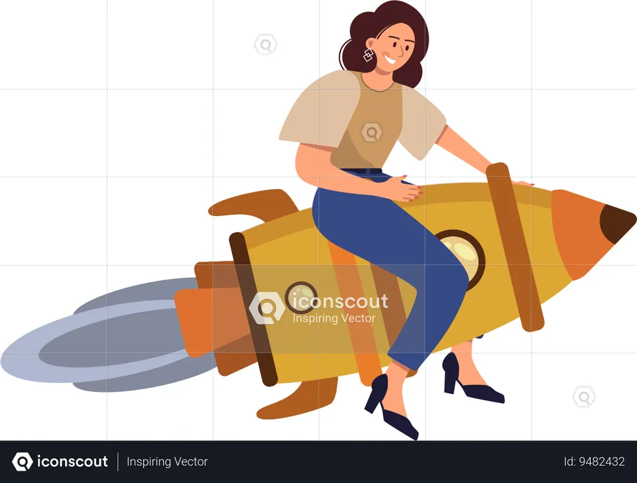 Businesswoman working on business launch  Illustration