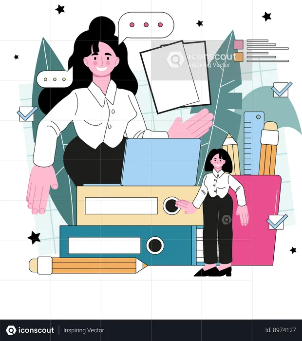 Businesswoman working on business report  Illustration