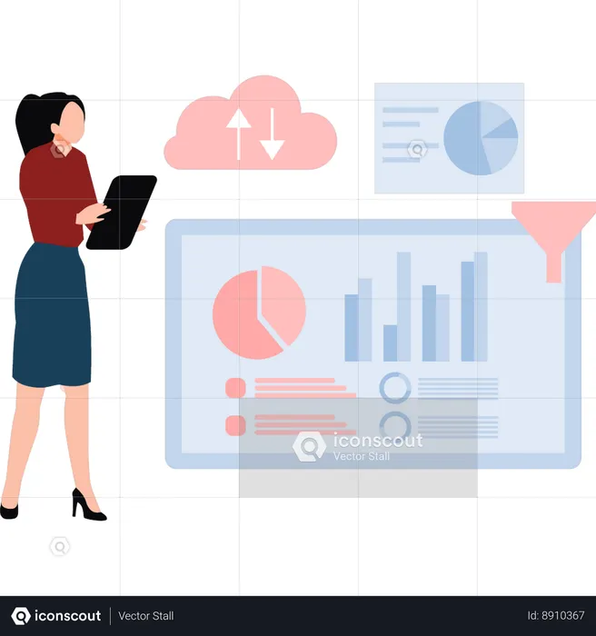 Businesswoman Working On Cloud Data  Illustration