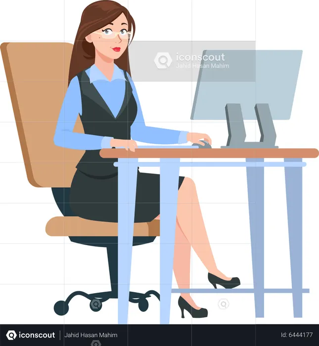Businesswoman working on computer  Illustration