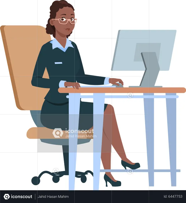 Businesswoman working on computer  Illustration