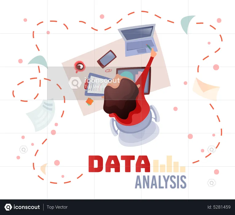 Businesswoman working on data analytics  Illustration