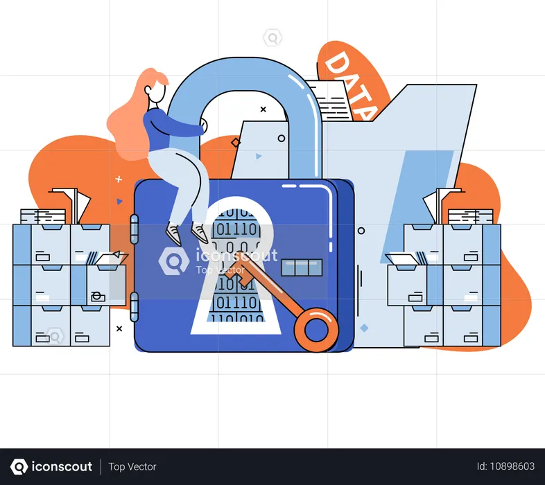 Businesswoman working on data protection  Illustration