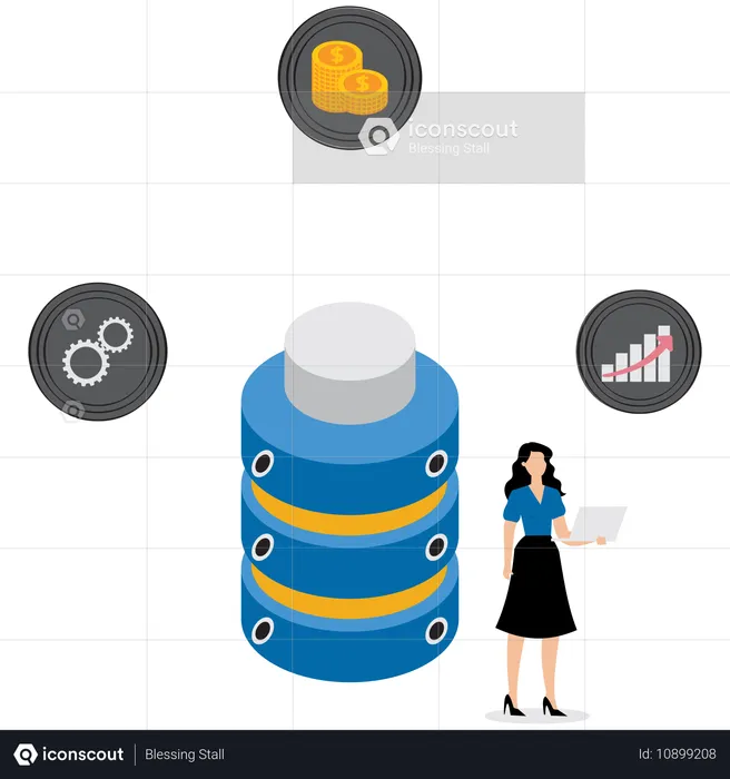 Businesswoman working on database system  Illustration