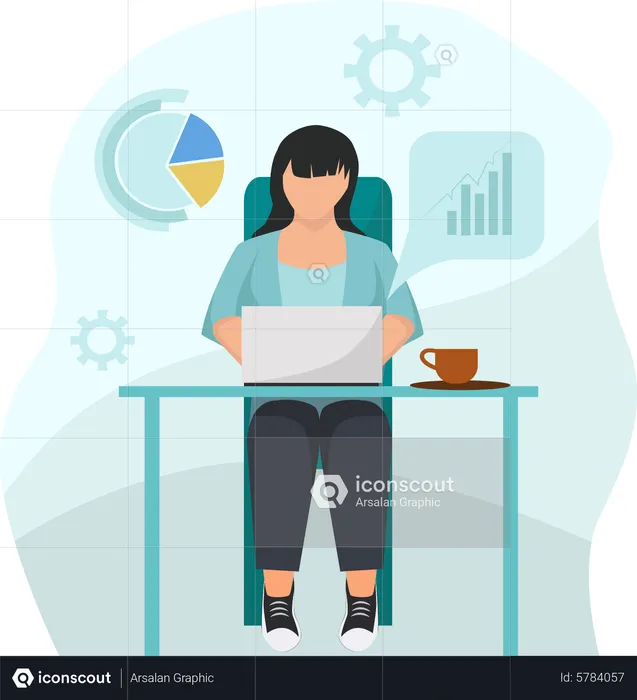 Businesswoman working on desk  Illustration