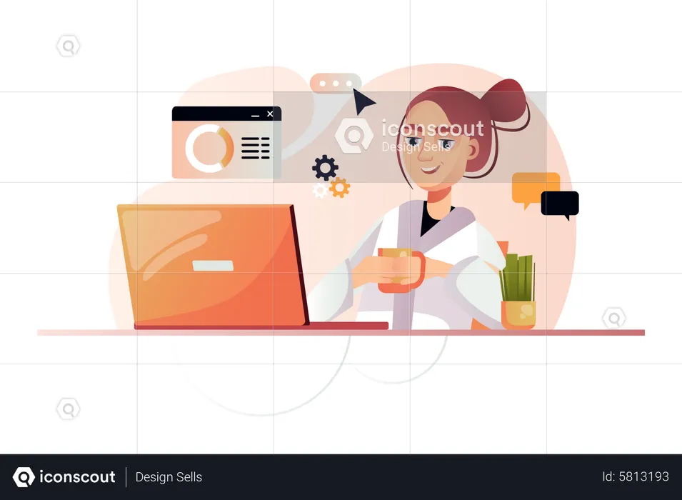 Businesswoman working on laptop  Illustration