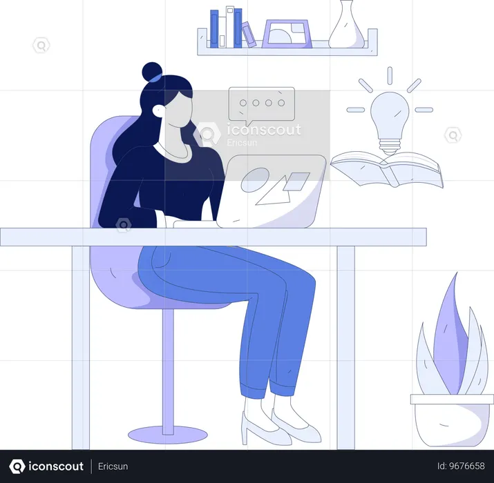 Businesswoman working on laptop  Illustration