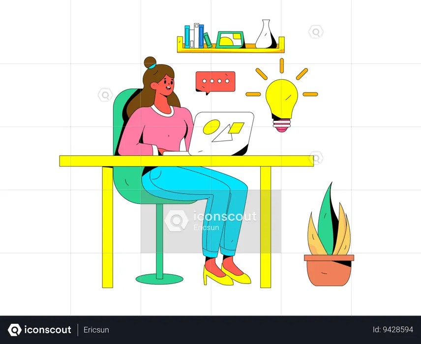 Businesswoman working on laptop  Illustration