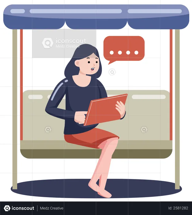 Businesswoman working on marketing strategy on tablet while seating on swing  Illustration