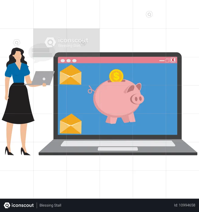 Businesswoman working on online finance  Illustration