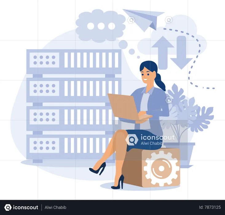 Businesswoman working on server  Illustration