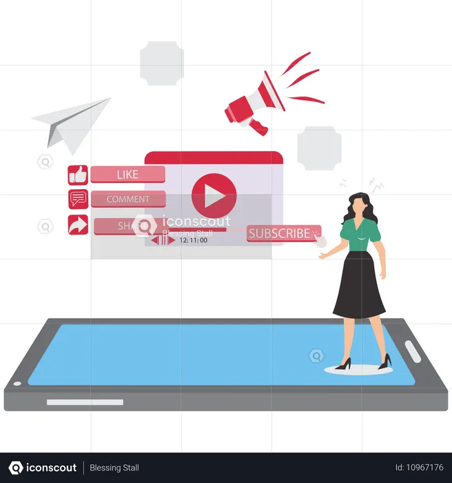 Businesswoman working on social media marketing  Illustration