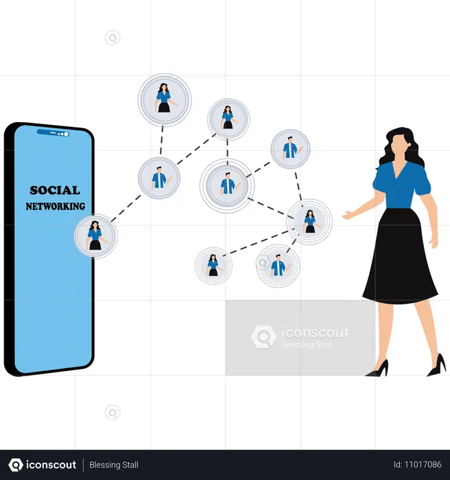 Businesswoman working on social networking  Illustration