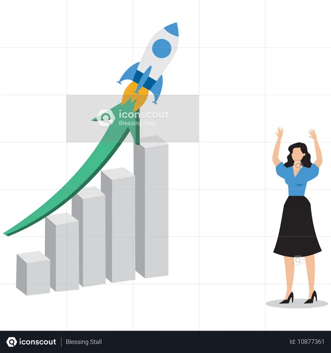 Businesswoman working on startup growth  Illustration