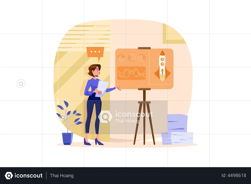 Businesswoman working on startup plan  Illustration