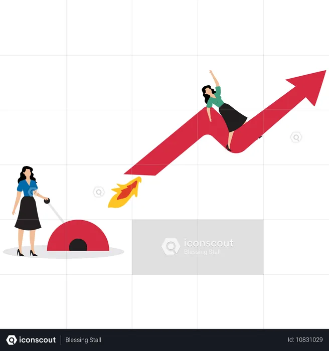 Businesswoman working on startup strategy  Illustration