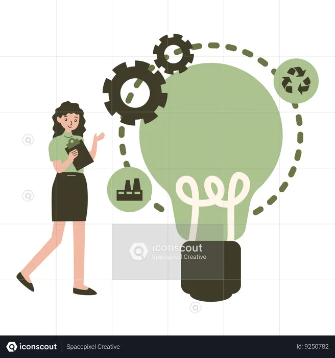 Businesswoman working on sustainable economy  Illustration