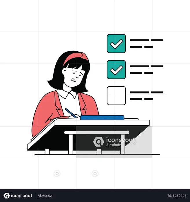 Businesswoman working on task one by one  Illustration