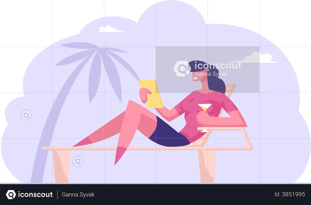 Businesswoman working on vacation  Illustration