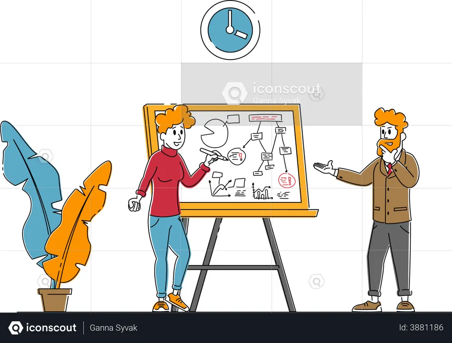 Businesswoman working on workflow of algorithm  Illustration