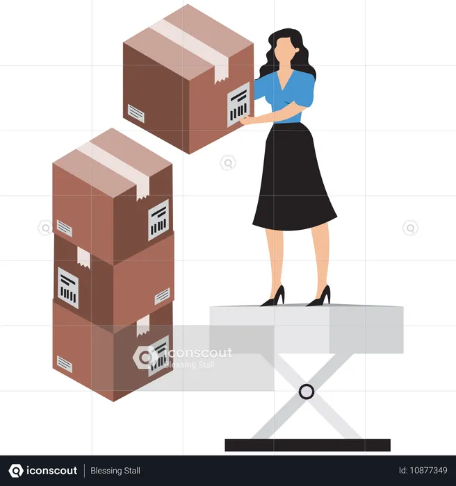 Businesswoman working with delivery boxes  Illustration