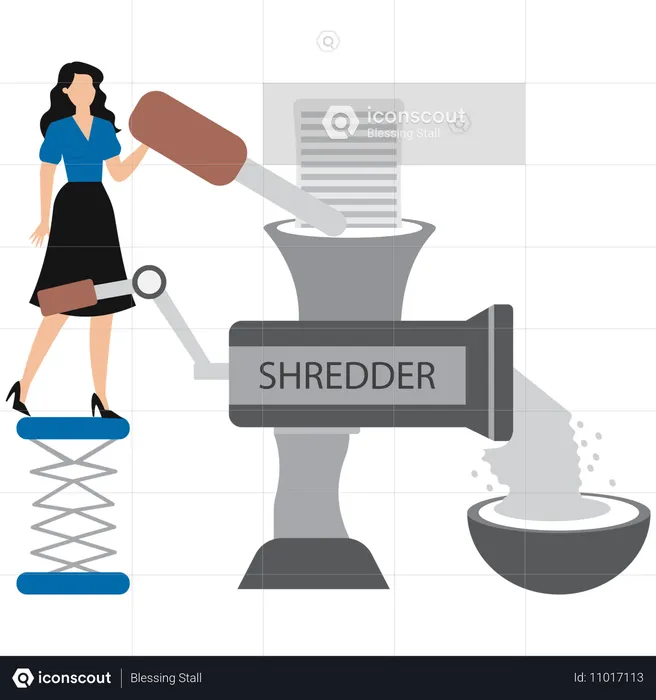 Businesswoman working with paper shredder  Illustration