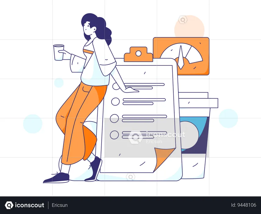 Businesswoman works on deadlines  Illustration