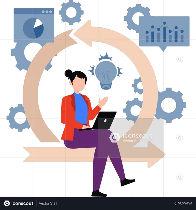 Businesswoman works on market data  Illustration