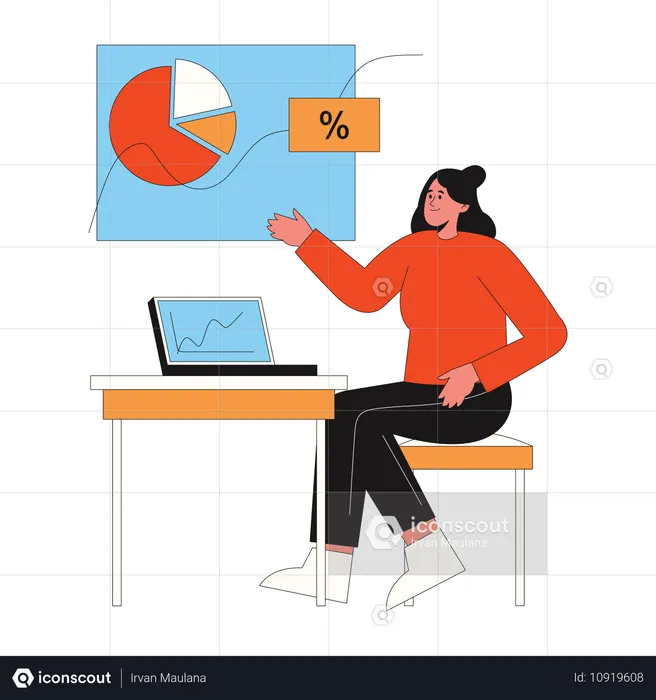 Businesswoman works on marketing data  Illustration