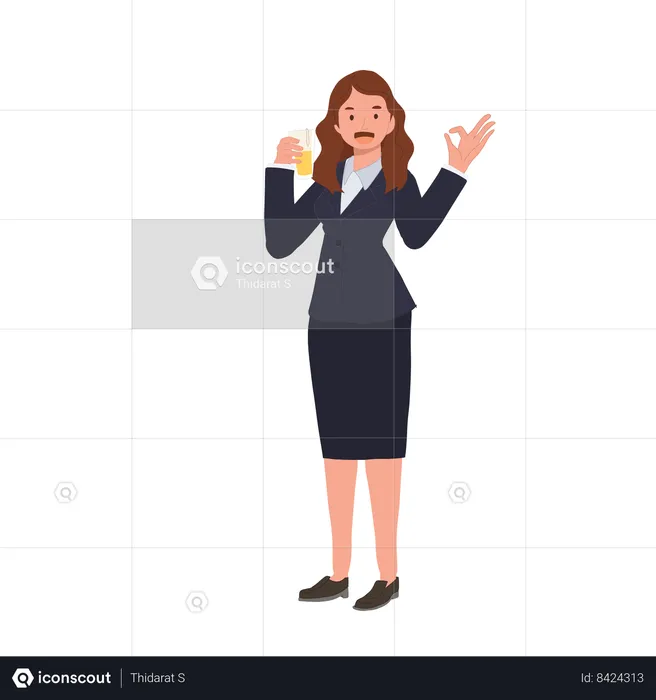 Businesswoman's doing OK Hand Sign with Beer Mug  Illustration