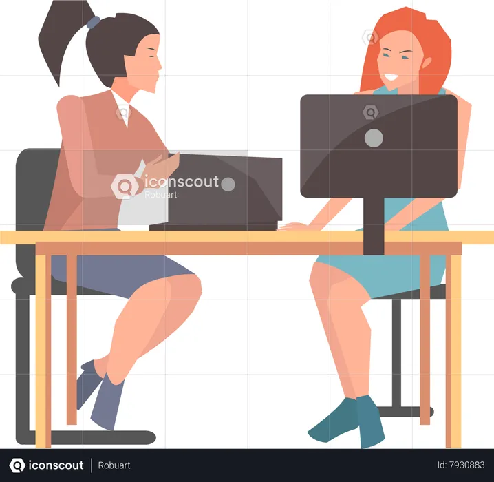 Businesswomen working online with computers  Illustration