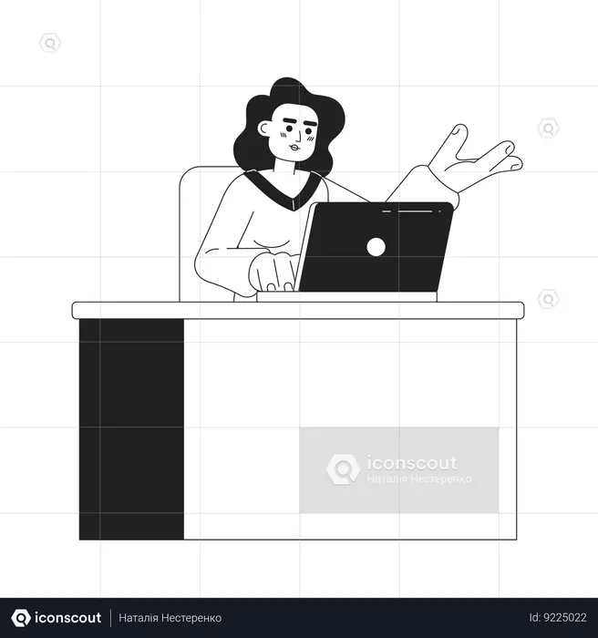 Busy hispanic woman working on laptop  Illustration