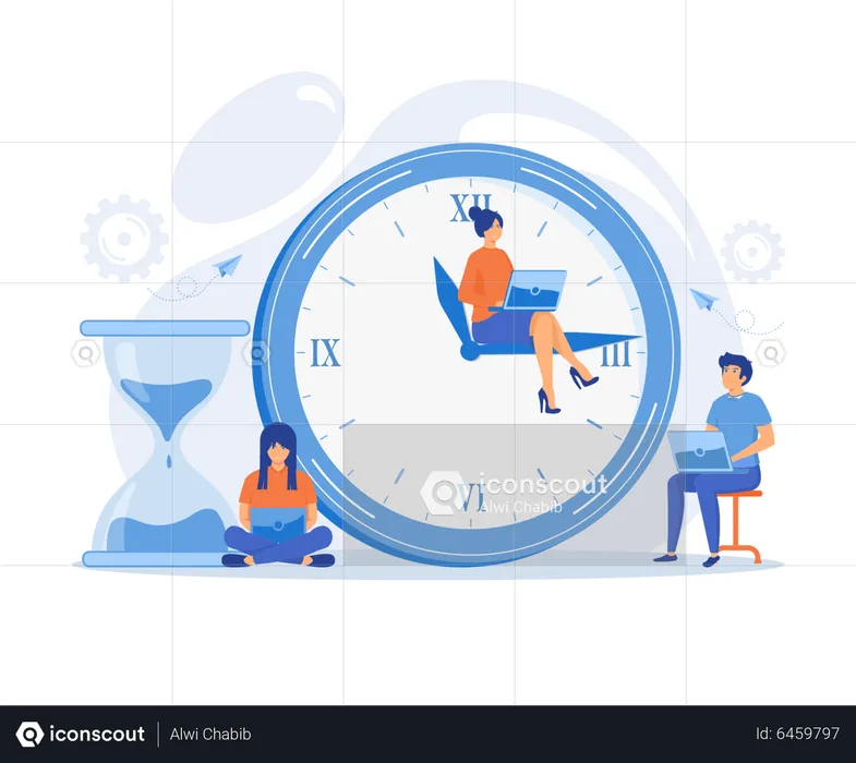 Busy people hurry up to complete tasks in deadline time  Illustration
