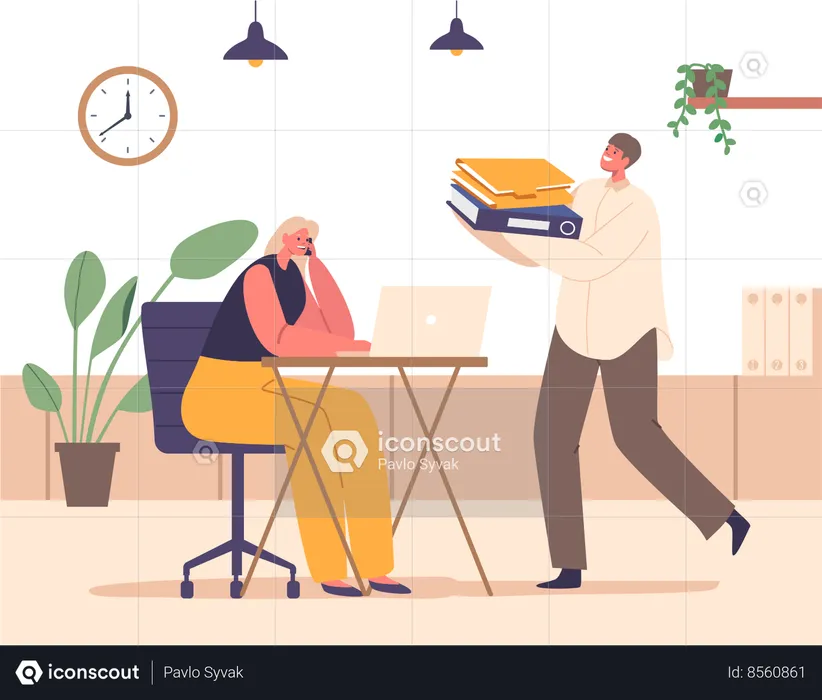 Busy Professional Characters Work In An Office  Illustration