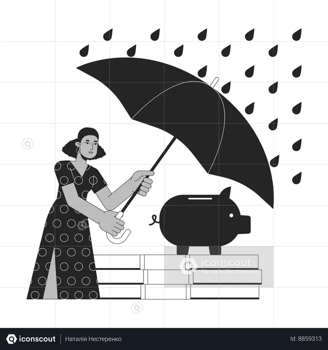Busy woman protect savings from risks  Illustration