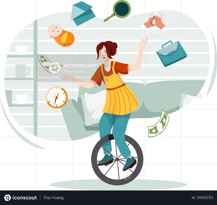 Busy woman with workload concept  Illustration