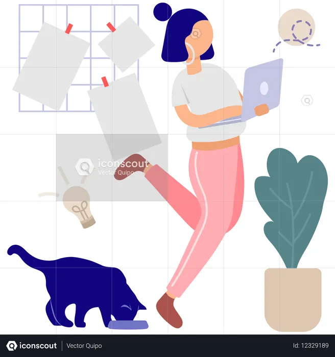 Busy Woman Working from Home  Illustration