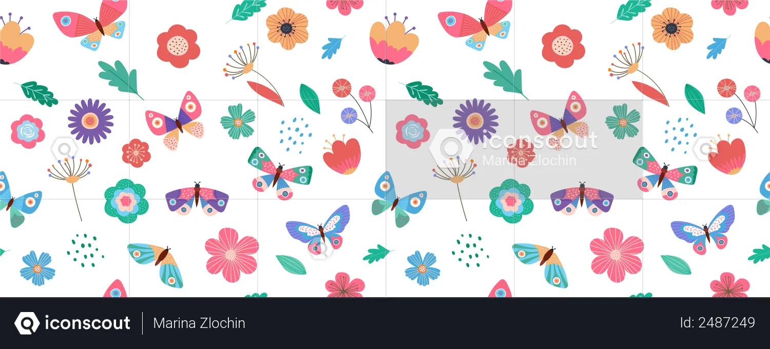Butterflies and flowers  Illustration