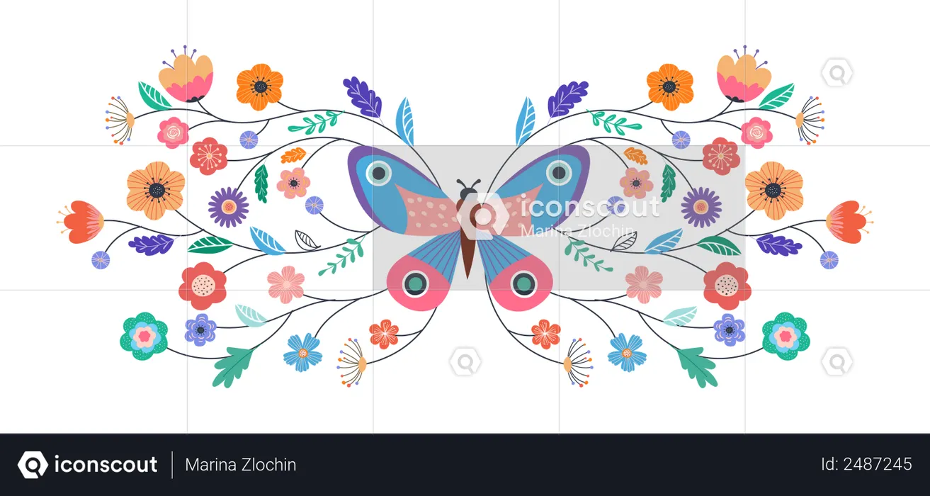 Butterfly and flowers  Illustration