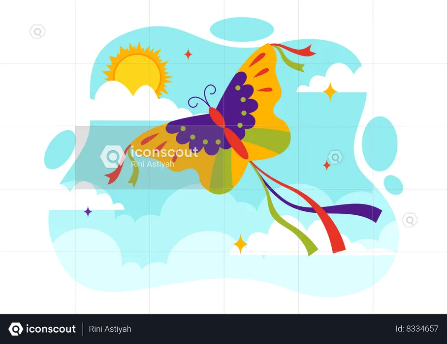 Butterfly kite flying in sky  Illustration