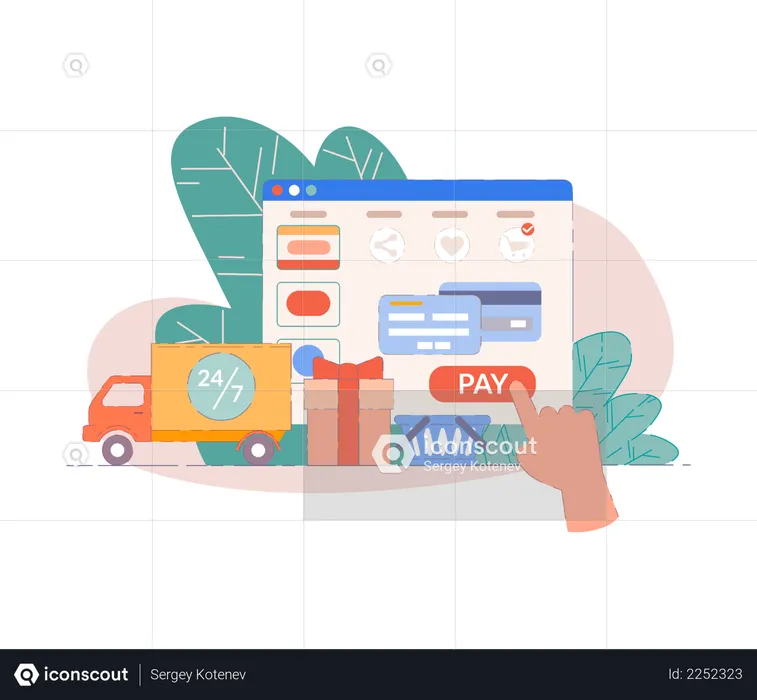 Buy from laptop on web shop concept  Illustration