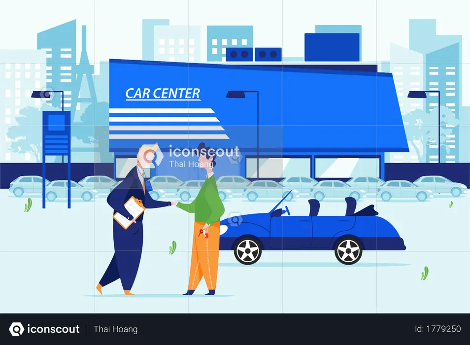 Buyer bought car from car center  Illustration