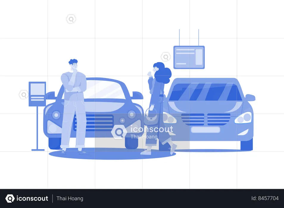 Buyer Choosing Automobile In Store  Illustration