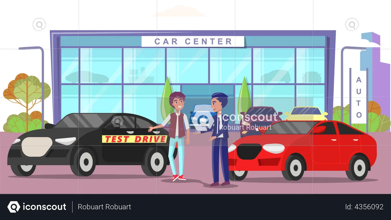 Buyer choosing automobile in store  Illustration