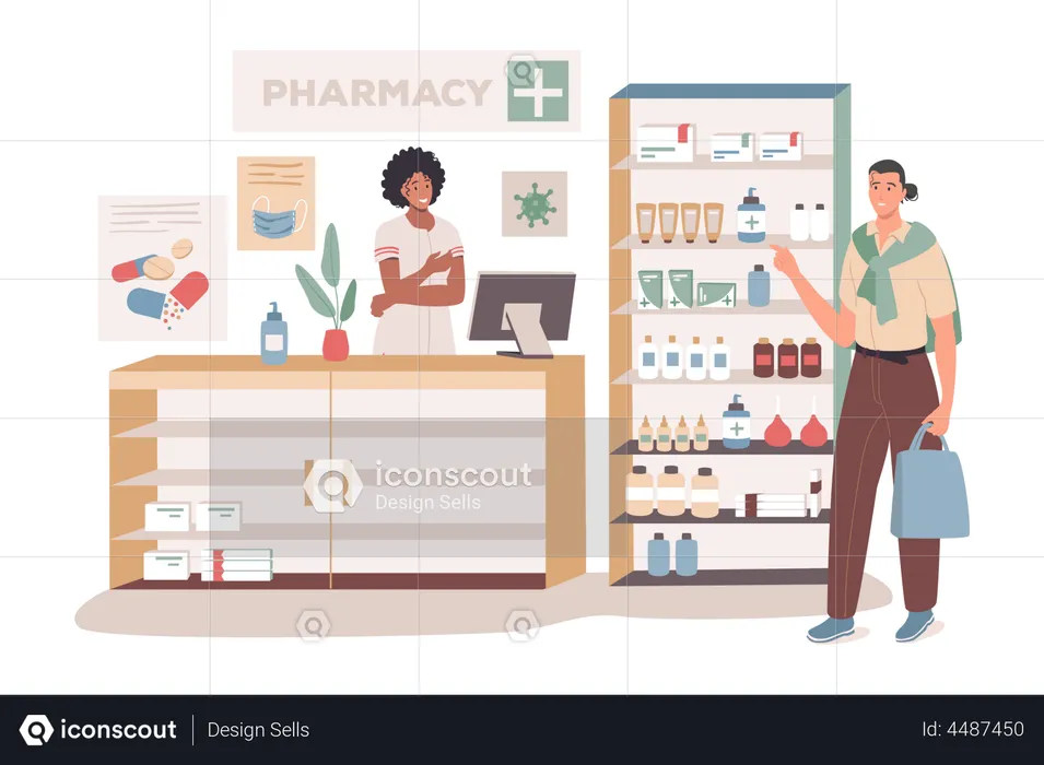 Buyer standing in pharmacy  Illustration