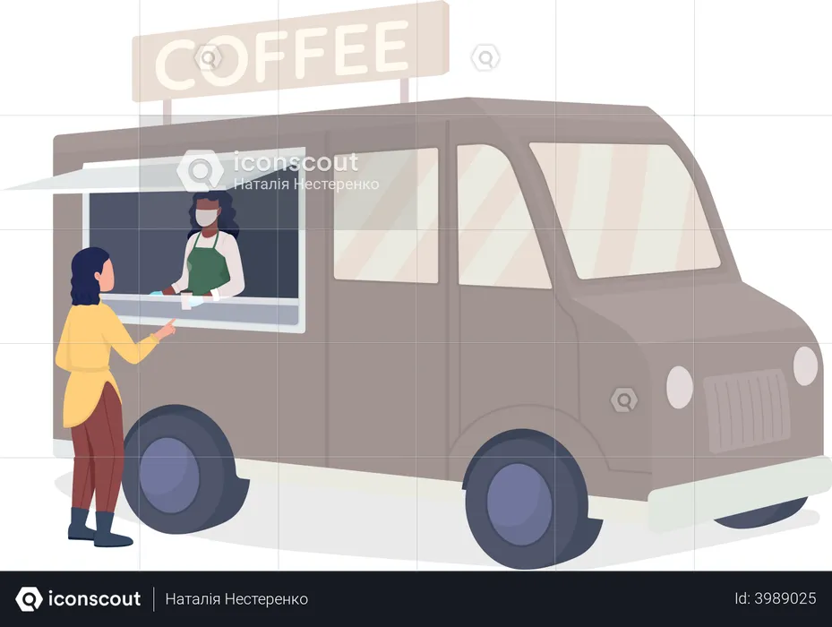 Buying coffee from van  Illustration
