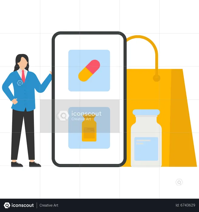 Buying medications online on smartphone  Illustration