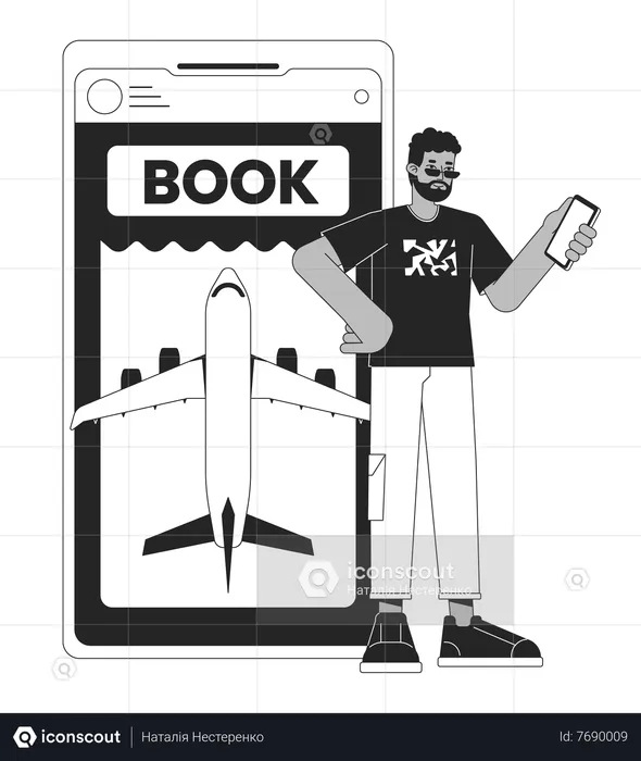 Buying tickets on plane online by smartphone  Illustration